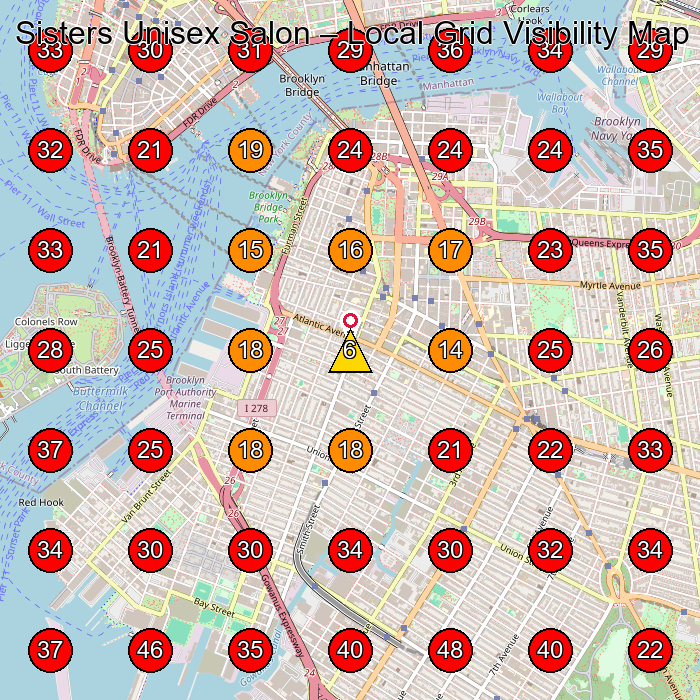Sisters Unisex Salon GeoGrid visibility map for Beauty Salon in Brooklyn